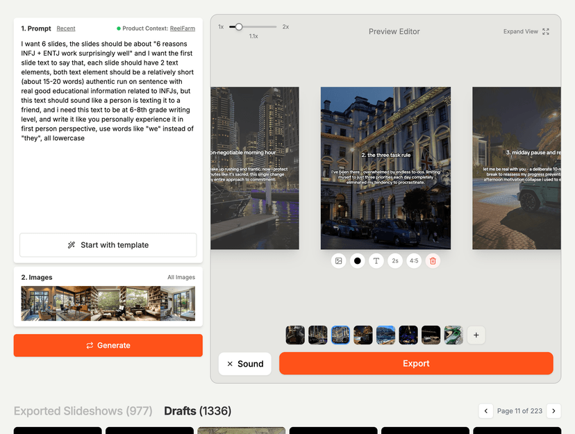 ReelFarm slideshow editor and generator